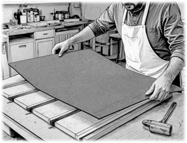 applying contact cement on a large surface while working with veneer.